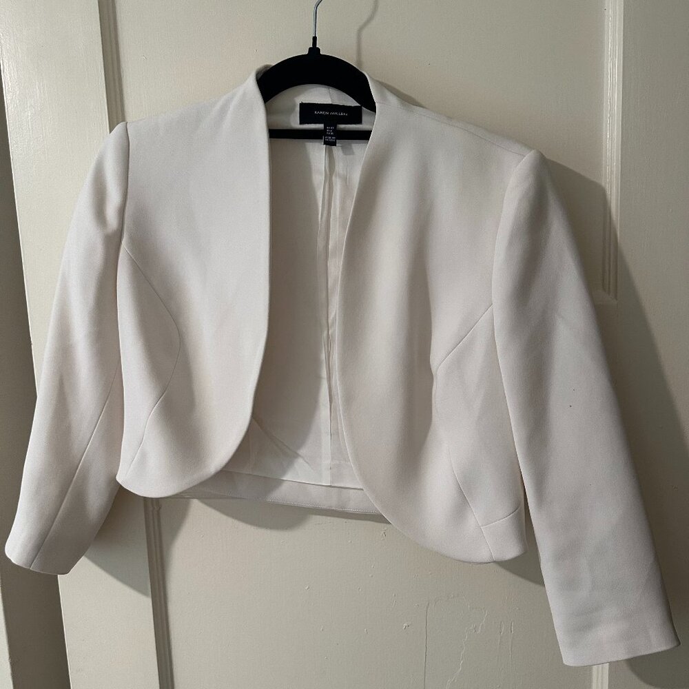 Karen Millen cropped white crepe blazer - size 6